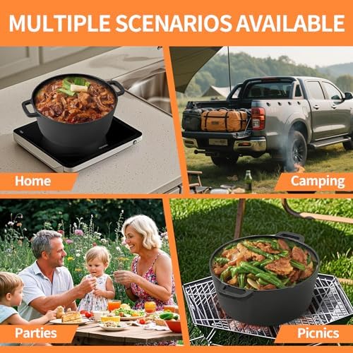 Vivicreate 5 QT Cast Iron Dutch Oven 2 in 1 Pre Seasoned with Skillet Lid Oven Safe Campfire Baking Sourdough Bread Camping Cookware Ollas de Hierro Fundido Para Cocinar Olla de Cocina Grande - Image 3
