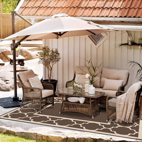 GENIMO Outdoor Rug, Waterproof Plastic Rugs for Patio, 5'x8' Coffee Beige - Image 2