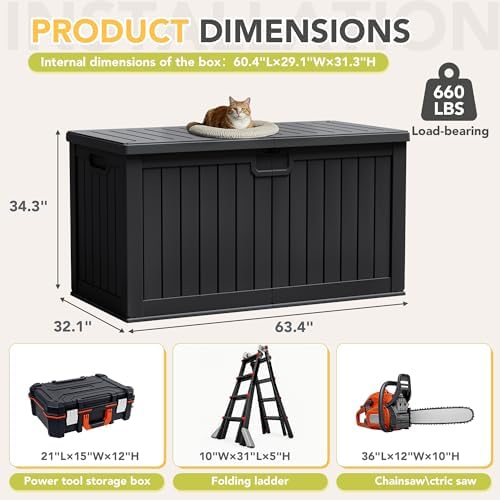 240 Gallon HDPE Deck Box Outdoor Indoor Waterproof Storage Box for Patio Furniture, Pool Accessories, Garden Tools, and Cushion Storage, Black - Image 6