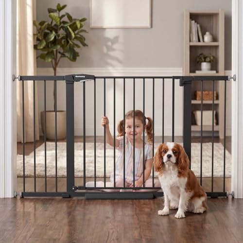 Mumeasy 36-58" Extra Wide Baby Gate for Stairs, 30" Tall Walk Through Dog Gate for Doorways & Hallways, Auto Close Pressure Mounted Safety Gate for Toddlers & Pets, Dual Swing Child Gate Indoor, Black by Mumeasy-FocusonBabyPetSafetyGate