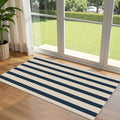 Front Door Mat Indoor Entrance, 2x4.3 Ft Blue and White Striped Rug by Othilic