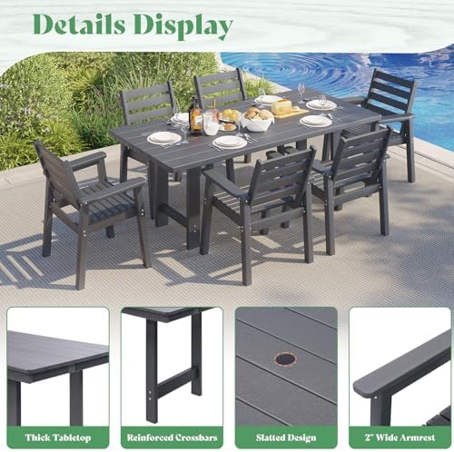 AMERLIFE 7-Piece HDPE Patio Dining Set with 71" Table and Chairs, Grey - Image 5