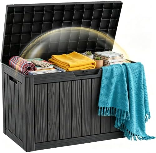 60 Gallon Outdoor Waterproof Storage Box, UV Resistant Resin Deck Box with Built-in Handle, Outdoor Storage Container for Patio Furniture, Garden Tools, Patio Cushions, Black by KFY