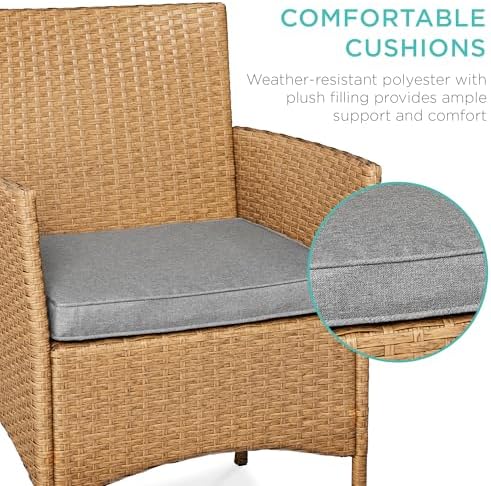 Best Choice Products 3-Piece Outdoor Wicker Conversation Bistro Set, Space Saving Patio Furniture for Garden w/Side Table - Natural/Cement Gray - Image 4