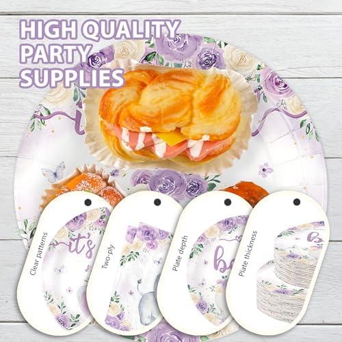 168Pcs Purple Elephant Baby Shower Party Decorations, Serves 24 - Image 4