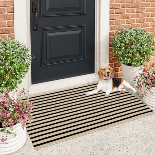 Fall Front Door Mat 2.3'x3.6', Cotton Washable Striped Outdoor Rug - Image 4
