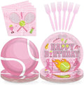 96Pcs Pink Tennis Birthday Party Decorations for Girls, Serves 24 by Greencian