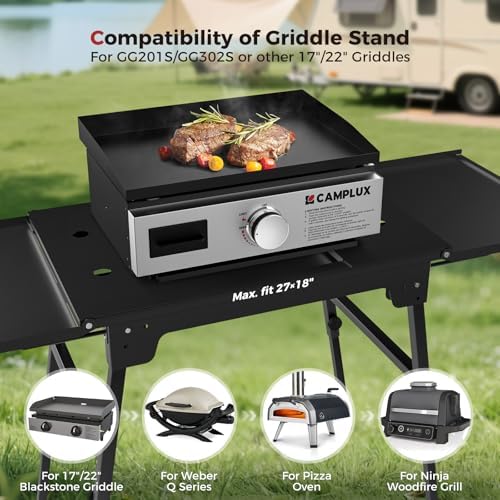 CAMPLUX Griddle Stand for 17” / 22” Tabletop Griddles, Foldable Grill Stand with Dual Side Shelves, 18.1–29.2” Adjustable Height, Anti-Rust Outdoor Griddle Table for Camping & Tailgating - Image 2