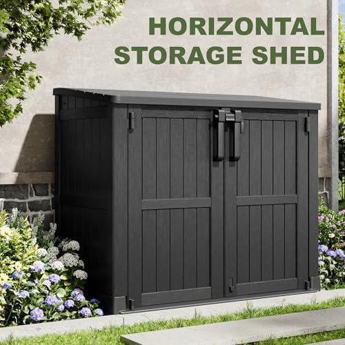 36 Cu Ft Resin Outdoor Storage Shed, Weatherproof Horizontal Outdoor Storage Cabinet with Dual Lock Door for Backyard, Patio, Garage, Garden(Black) - Image 2