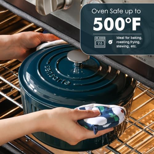 SENSARTE 5.5QT Enameled Cast Iron Dutch Oven Pot with Lid&Cotton Potholders - Image 4