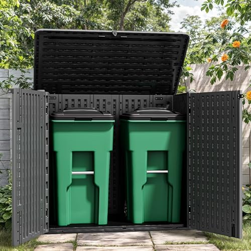YITAHOME Outdoor Storage Shed w/o Shelf, 30 cu ft Horizontal Storage Shed Outdoor, Resin Waterproof Storage Cabinet for Garage, Poolside, Bikes, and Garden (Dark Gray + Black) by YITAHOME
