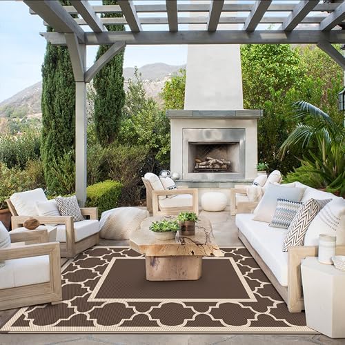 GENIMO Outdoor Rug, Waterproof Plastic Rugs for Patio, 4'x6' Coffee Beige - Image 5