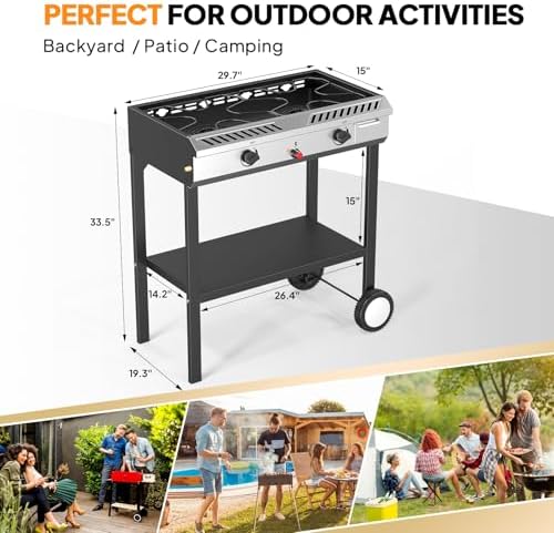 Bonnlo 2 Burner Propane Gas Stove with Auto Ignition, 150,000 BTU Portable Outdoor Camp Cooker Stove with Convenient Shelf & Smooth Rolling Wheels for Backyard, Camping, Tailgating, Patio Parties - Image 6