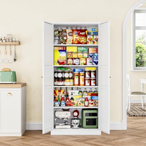 Letaya White Storage Cabinet with Adjustable Shelves-Metal Home Kitchen Pantry Cabinets with Doors,Organization Locker for Cupboard/Bedroom/Dining/Living/Bathroom/Office/Garage Room - Image 6