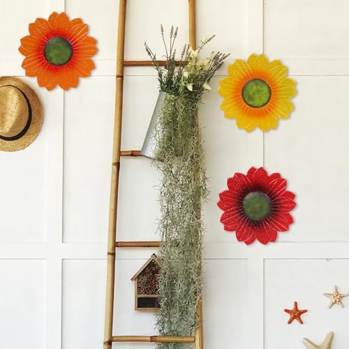 YEAHOME Sunflower Wall Decor - 9 inch Metal Flower Wall Art Decorations, Sunflower Yard Garden Decor Hanging for Kitchen, Bathroom, Bedroom,Handmade Gift for Home, Indoor or Outdoor (Set of 3) - Image 4