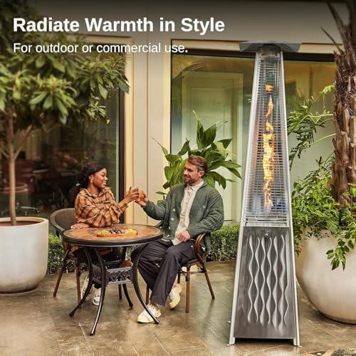 EAST OAK 48,000 BTU Pyramid Patio Heater, Quartz Glass Tube Propane Outdoor Heater with Wheels, Triple Safety Protection, 2025 Upgrade for Home, Backyard & Commercial Spaces, Stainless Steel - Image 4