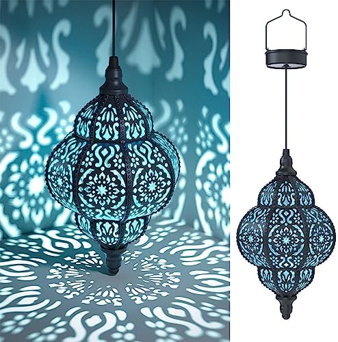 Hapjoy Hanging Solar Lights Outdoor Garden Decor Solar Lantern Waterproof Plastic Moroccan Outdoor Decorations for Patio Pathway Yard Backyard Garden Decorative (2, Black) by Hapjoy
