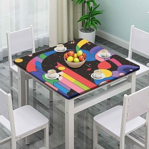 Card Table Tablecloth, Modern Geometric Pattern Printed on Oilproof Square Elastic Table Cover, Perfect for Everyday Use Home Decor, Fit for 42" x 42" Square Tables - Image 2