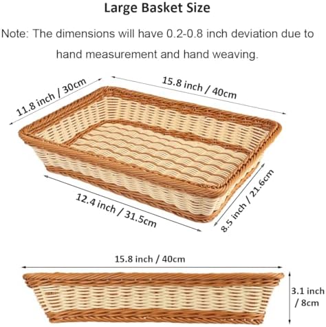 RT&BS 2pcs Large Wicker Bread Basket for Serving, Wicker Fruit Basket, Display Baskets for Vegetable Fruit, Reusable Handwoven Serving Baskets for Kitchen, Store, Restaurant, Outdoor (Bicolor, L) - Image 2