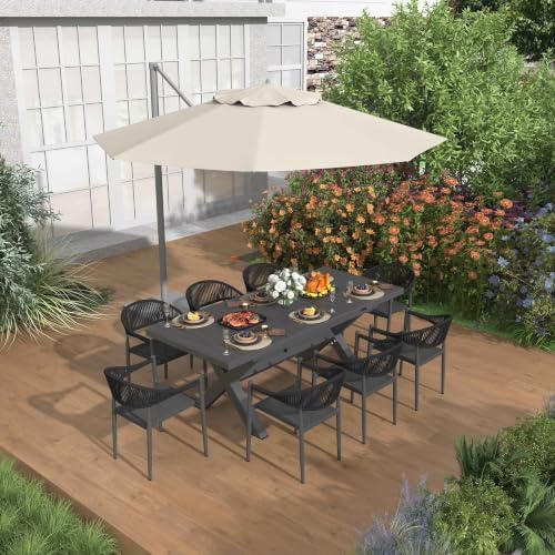 6-8 Seats Extendable Patio Table, Aluminum Dining with Umbrella Hole - Image 2