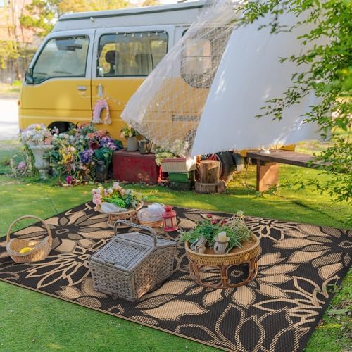 GENIMO Outdoor Rug, Waterproof Plastic Rugs for Patio, 9'x12' Onyx Brown - Image 5