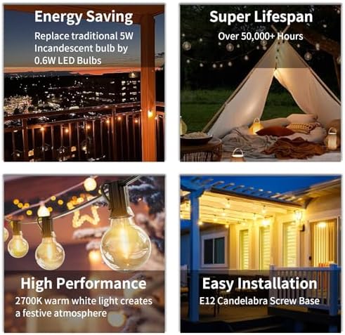 25FT Outdoor String Lights Waterproof Shatterproof G40 LED Globe - Image 4