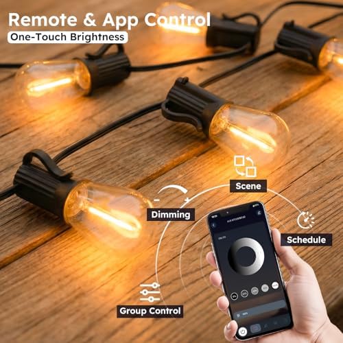GvvooHome 150FT Outdoor String Light with S11 Plastic Bulbs, Low-Voltage LED Patio Light with App & Remote, Music Sync, 4 Lighting Modes, Dimmable & Waterproof for Backyard, Porch, Garden, Deck, Party - Image 3