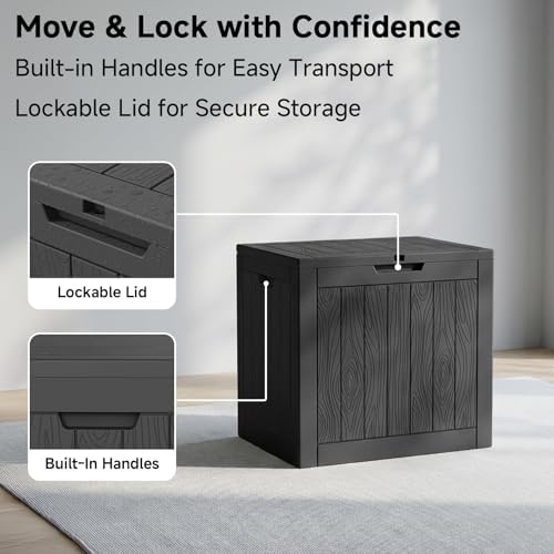 PatioZen 35 Gallon Outdoor Deck Box,Waterproof Resin Outdoor Storage Boxes, Outside Storage Lockable Container for Garden Tools,Indooor Cushions,Accessories (Black) - Image 5