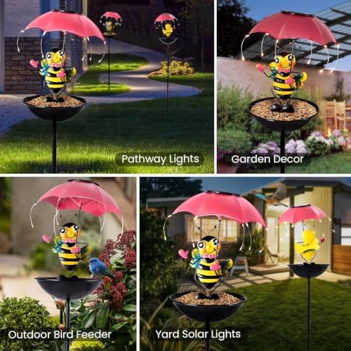 Solar Bird Feeders for Outdoors, Bee Garden Decor with Umbrella Light - Image 3