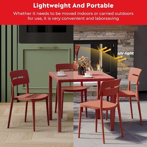 Costaelm Outdoor Dining Table for 4, Square Metal Patio Table, 4-Person Weather Resistant Steel Slat Table for Lawn Garden Backyard, Red - Image 6