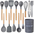 Country Kitchen Non Stick Silicone Utensil Set with Rounded Wood Handles for Cooking and Baking, 14 Piece Set, Gray by CountryKitchen