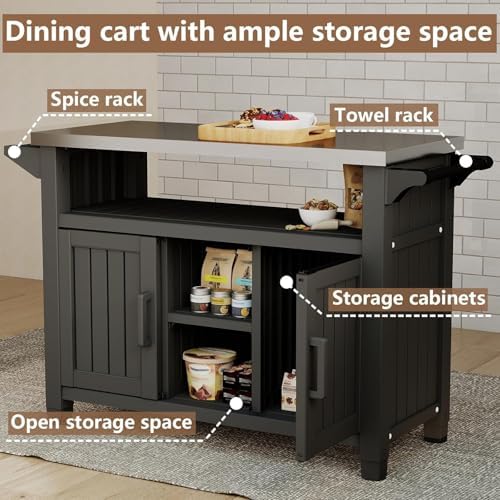 EasyUp Outdoor Storage Cabinet,Patio Storage Table, Bar Table with Wheels,Outdoor Bar Cart for Patio, Poolside and Backyard,Classic Black - Image 5