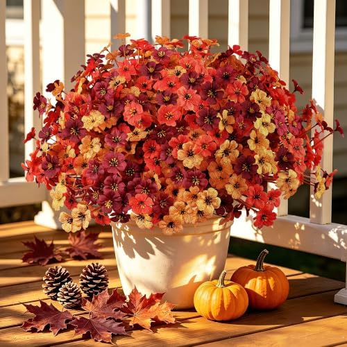 24 Bundles Fall Artificial Flowers for Outdoors Decors, Faux Mums Plants Fake Silk Flora, UV Resistant Realistic Faux Plants Greenery for Outside Farmhouse Porch Patio Window Box Planter Fall Decor - Image 3