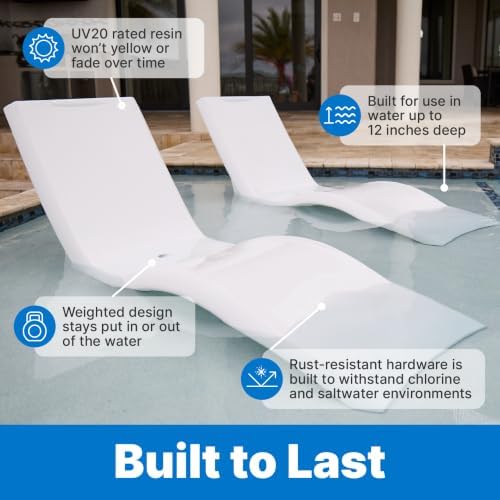 Step2 Vero Pool Lounger 2-Pack, Weighted in-Pool Lounge Chairs for Tanning Ledge and Baja Shelf, White - Image 6