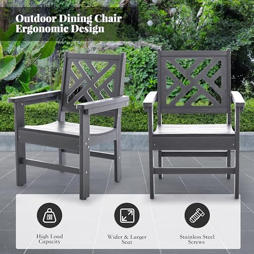 HDPE Outdoor Dining Set,5-Piece Outdoor Table and Chairs Include 4 Armchair Chairs and 35.5" Square Patio Dining Table with Umbrella Hole (Gray) - Image 6