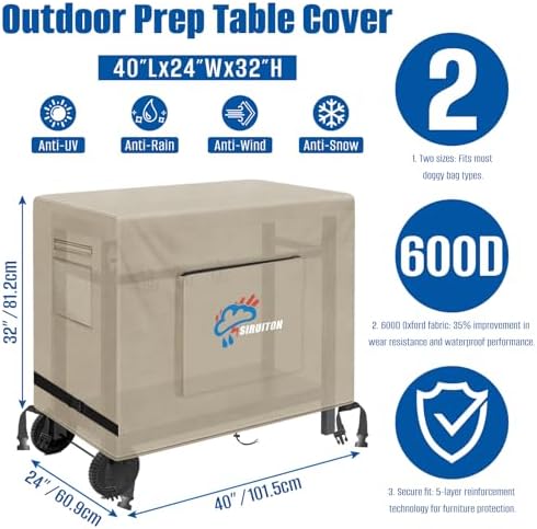 SIRUITON Outdoor Bar Cart Cover 600D Oxford,Waterproof,for 40" Table - Image 2