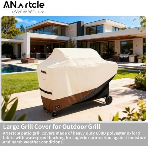 ANartcle Water-Resistant 72 Inch BBQ Grill Cover,600D Heavy Duty Waterproof All Weather Large Grill Cover for Outdoor Grill,Suitable for Weber, Brinkmann and More,72" L x 26" W x 48" H Beige - Image 5