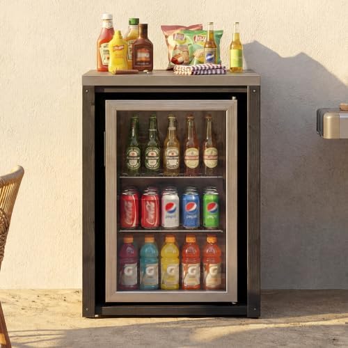 MOUMON Outdoor Kitchen Mini Fridge Cabinet with Stainless Steel Countertop - Image 3