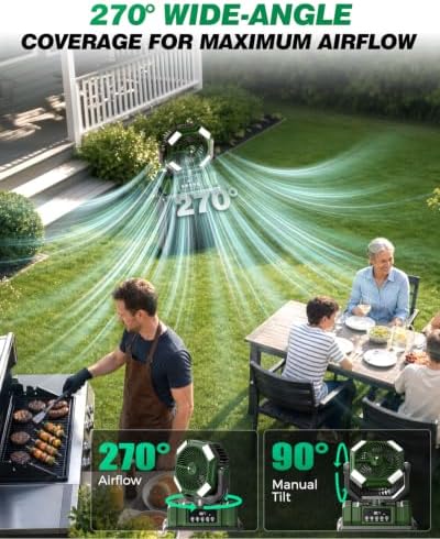 40000mAh Misting Fans for Outside, 15L Large Tank Portable Misting Fan, Battery Powered Outdoor Mister Fan with Remote & LED Light, Wide 270° Coverage for Camping Patio Backyard - Image 5