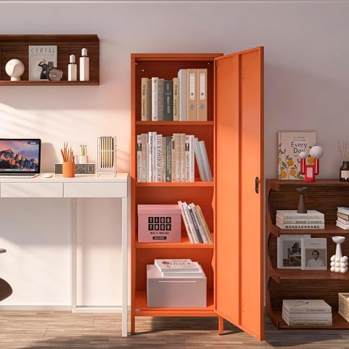 Metal Locker Storage Cabinets Lockable Single Storage Cabinet with Door and Removable Shelves Kids Locker for School Gym Pantry Kitchen (Orange) - Image 5