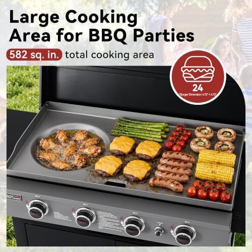 Royal Gourmet GB4008B 4-Burner Gas Griddle, Recessed Fry Zone, Camping - Image 4