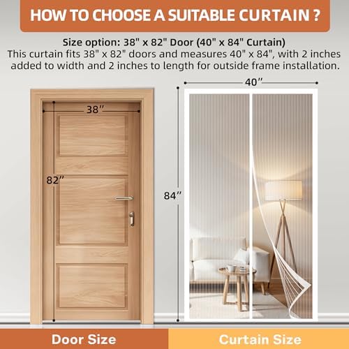 METAONLY Magnetic Screen Door Mesh, Works for Patio, Sliding Door, Keeps Bug Mosquito Out, Fresh Air Flow, Fits 38" x 82" Door - Curtain Size 40" x 84", White - Image 2