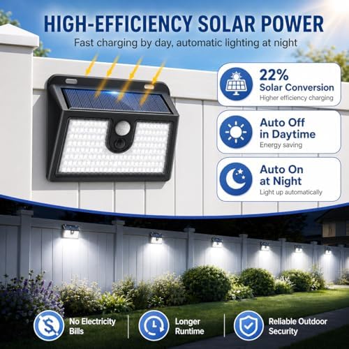 [6 Packs] Solar Motion Sensor Outdoor Lights, Super Bright Solar Lights Outdoor Waterproof, 3 Lighting Modes Security Wall Light for Outside Walking Dog Fence Backyard Deck Garden Door Step Garage - Image 3