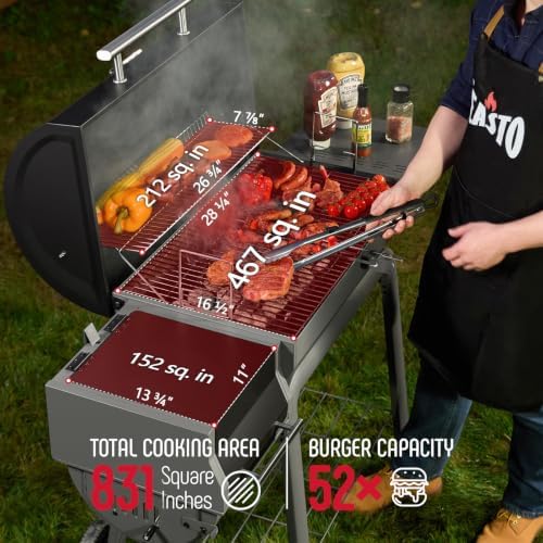 Feasto Heavy-Duty 30-Inch Charcoal Grill with Offset Smoker Grill - Image 4