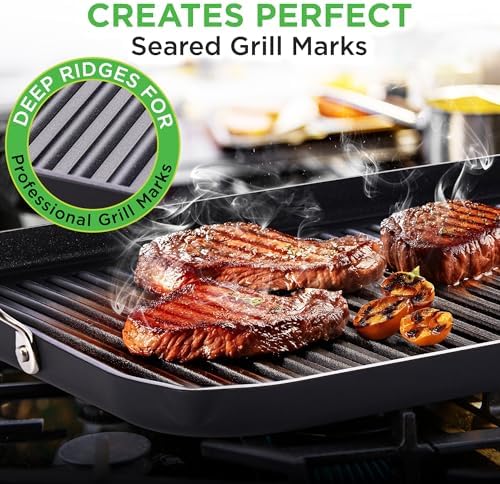 NutriChef 20"x13" Stove Top Grill Pan - Double Burner, Hard-Anodized Non stick Grill & Griddle Pan - Image 3