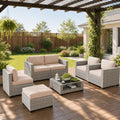 LOUVIXA 7 Piece Outdoor Patio Furniture Set, Rattan Chairs Glass Table Wicker Conversation Seating Sectional Sofa with Cushions (Grey White-Beige, 7Pcs-2 Layer Coffee Table) by LOUVIXA