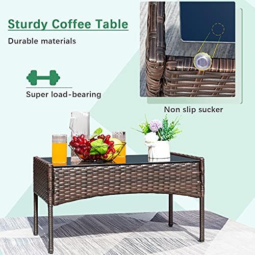 Greesum Patio Furniture 4 Pieces Conversation Sets,Brown and Red - Image 4