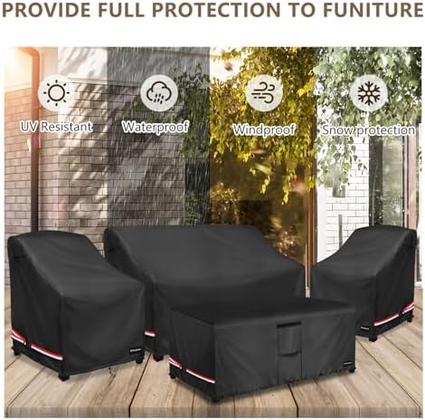 Rileytee Patio Furniture Cover Set, 600D Heavy Duty Waterproof 4-Piece Outdoor Furniture Covers, Fits Patio Loveseat, Chair and Coffee Table (Black,Medium) - Image 7