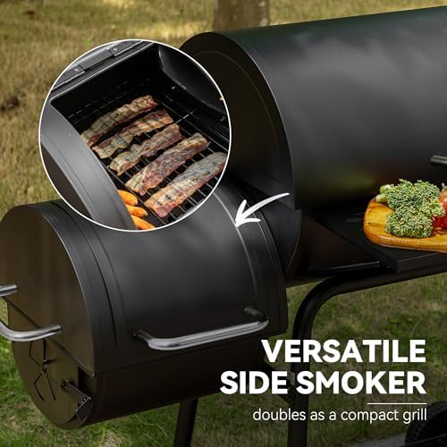 Royal Gourmet CC1830FC 28-Inch Barrel Charcoal Grill with Offset Smoker, 840 Sq. In. Cooking Area, Front Shelf, Charcoal Grill for Outdoor Grilling and Backyard Cooking, Black - Image 5