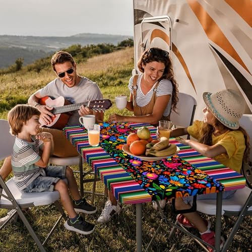 Mexico Picnic Table Cover with Bench Covers and Bag, Camping Essentials, Cinco De Mayo Fiesta Stripes Fitted Table Cover, 6ft Outdoor Tablecloth Waterproof Windproof with Elastic Edge 3 PCS 30x60 Inch - Image 2